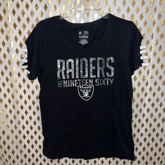 No Brand Tops - Women’s Raiders T-shirt foil silver arm cut outs size M